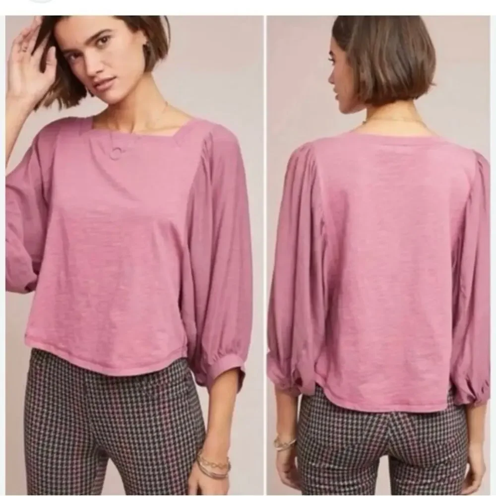 Akemi + Kin Anthropologie Berry Pink Square Neck T-Shirt Blouse XS